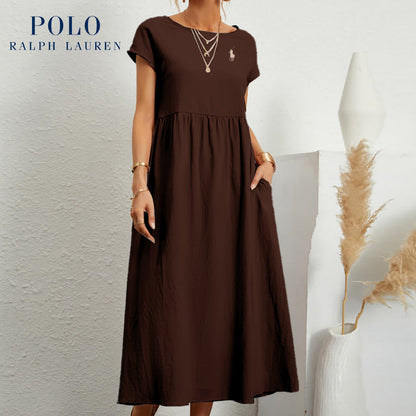 Robe longue marine à taille empire