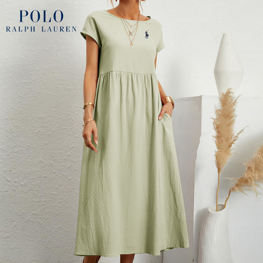 Robe longue marine à taille empire
