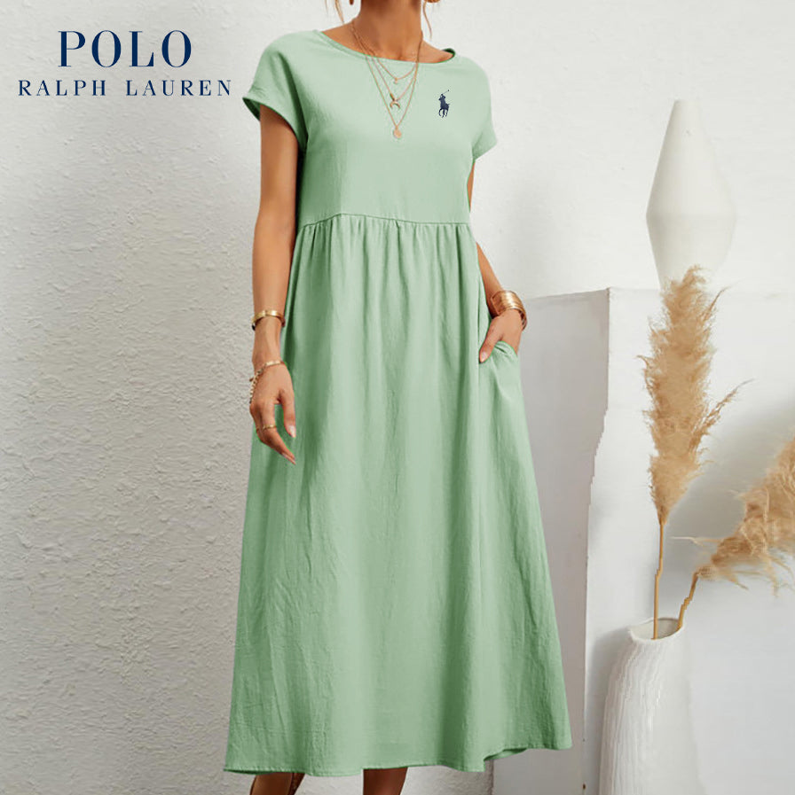 Robe longue marine à taille empire