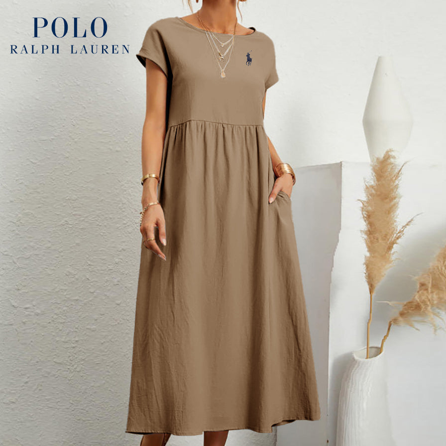 Robe longue marine à taille empire