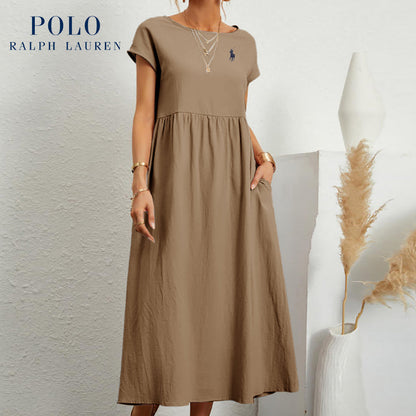 Robe longue marine à taille empire