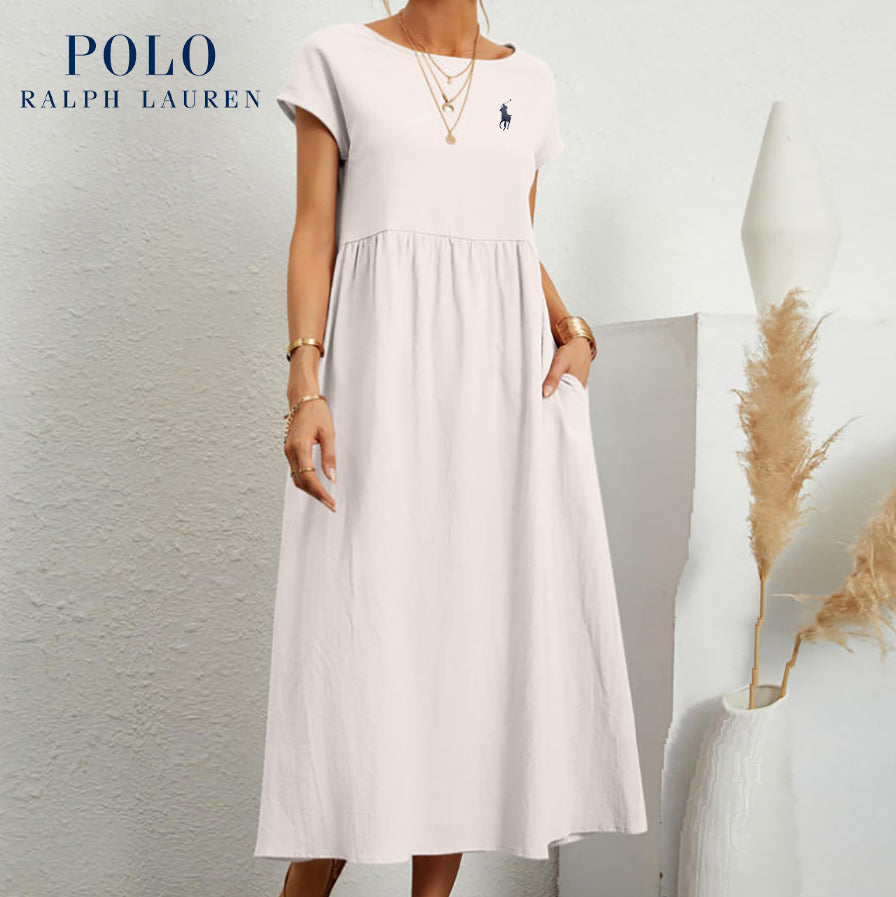Robe longue marine à taille empire