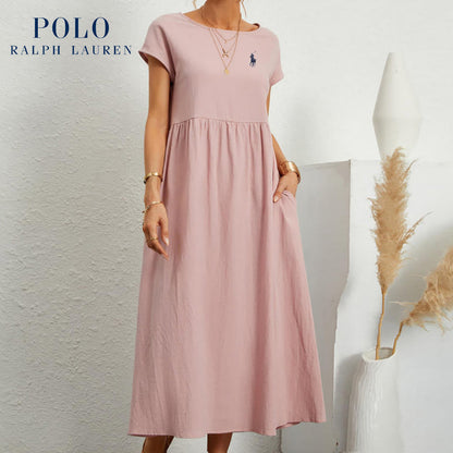 Robe longue marine à taille empire