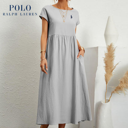 Robe longue marine à taille empire