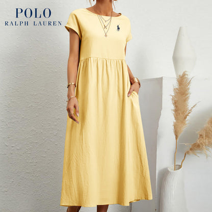 Robe longue marine à taille empire