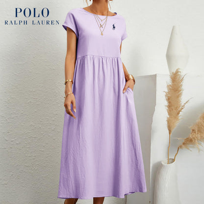 Robe longue marine à taille empire