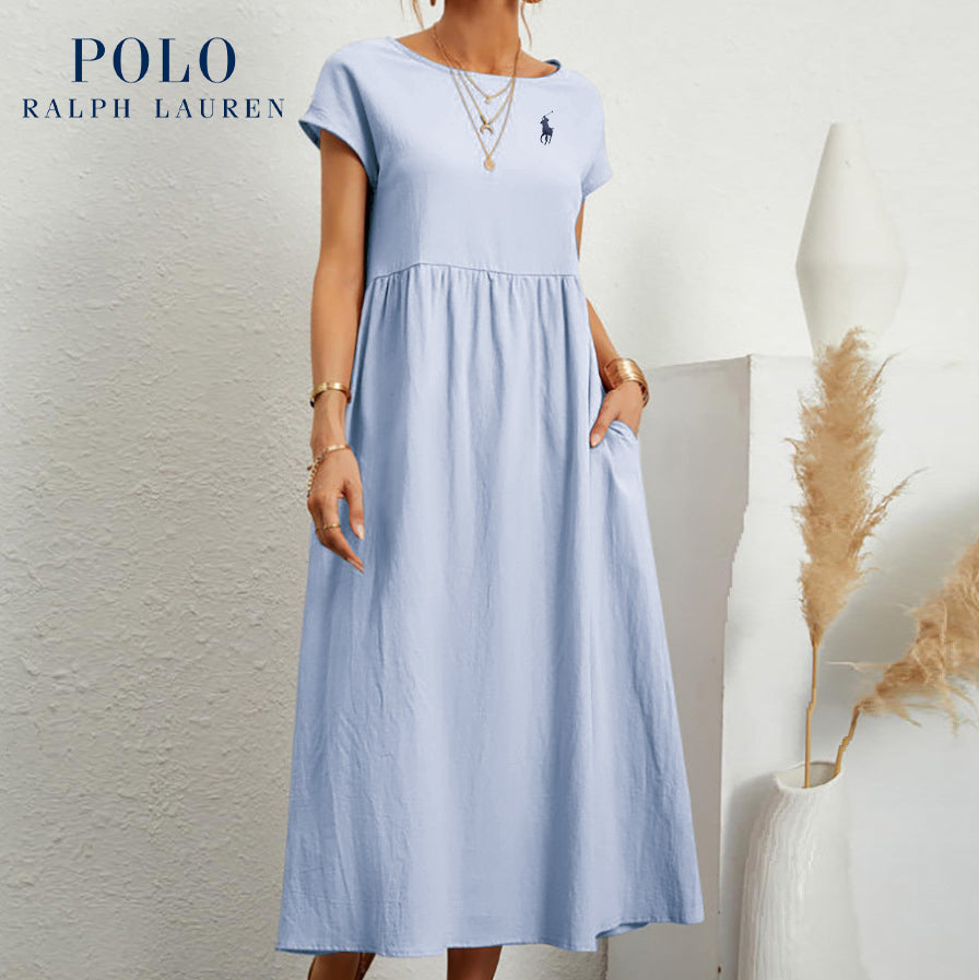 Robe longue marine à taille empire