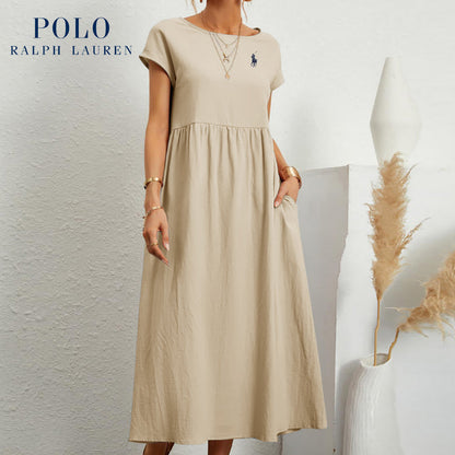 Robe longue marine à taille empire