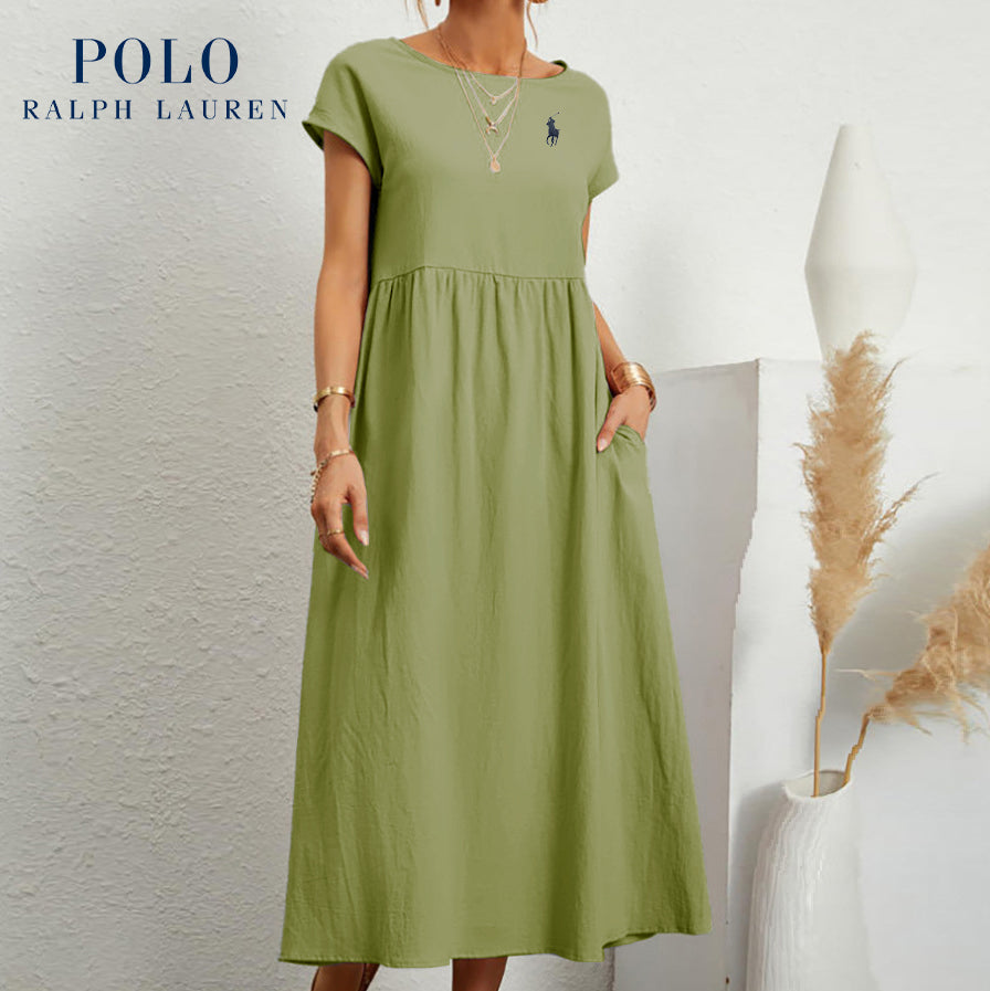 Robe longue marine à taille empire