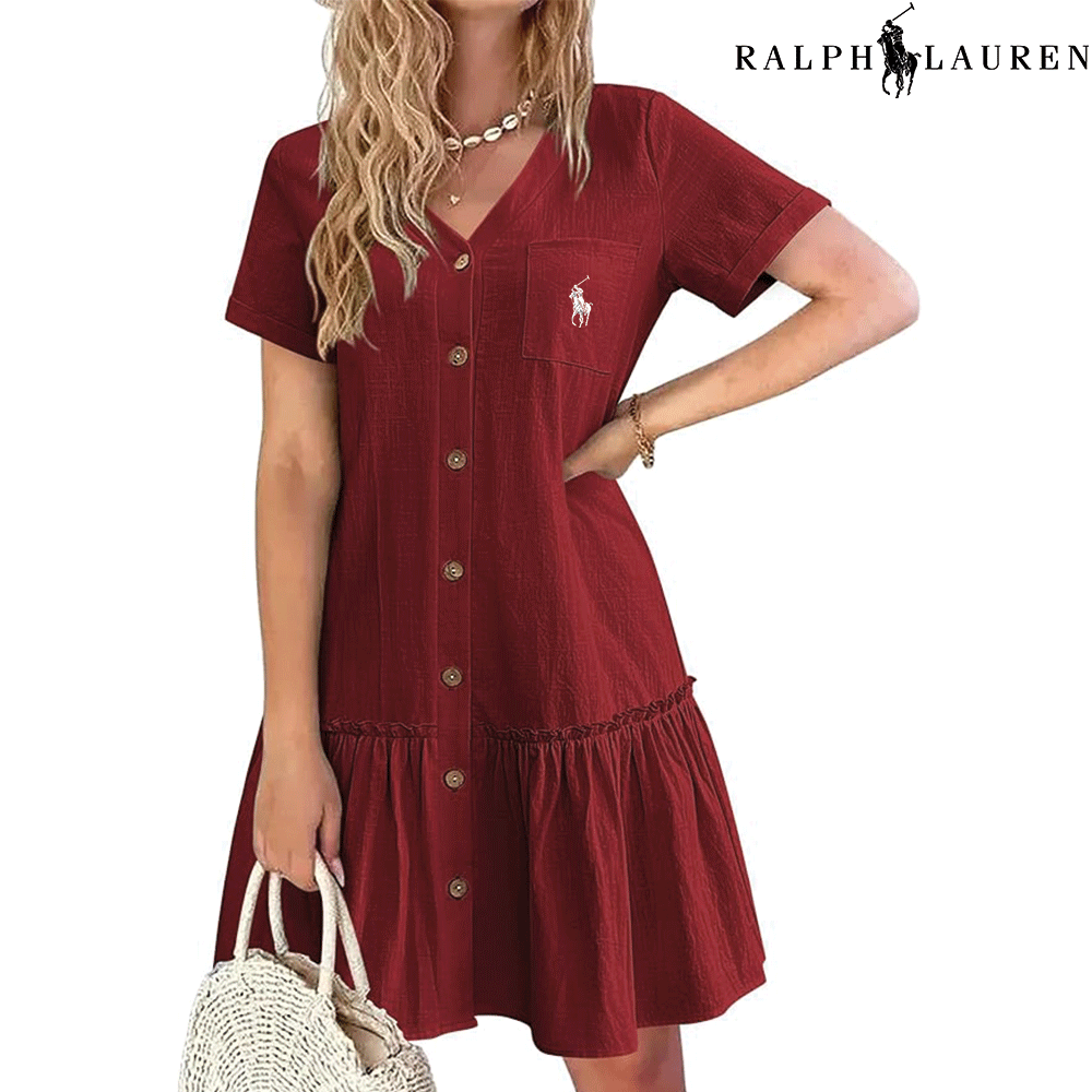 RL – Robe d’Été à Bretelles avec Coupe Cintrée