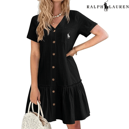 RL – Robe d’Été à Bretelles avec Coupe Cintrée