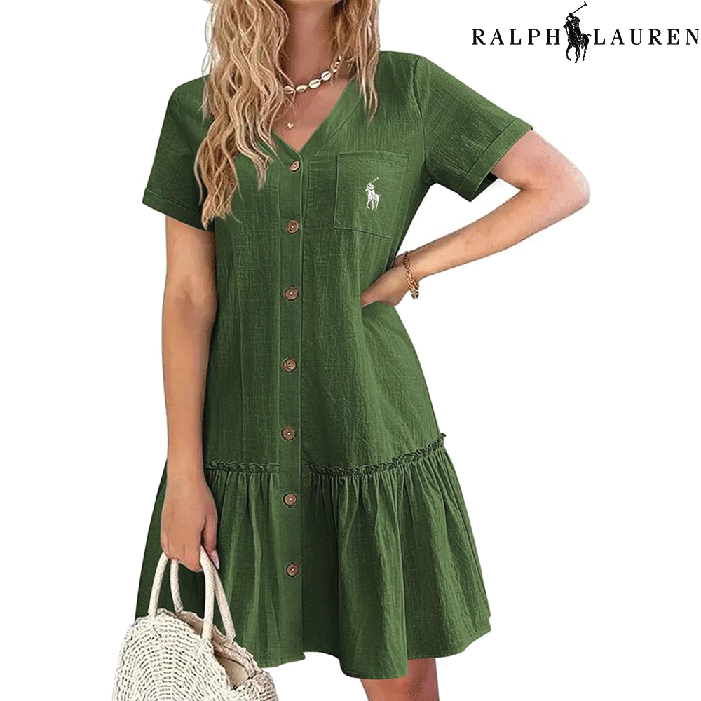 RL – Robe d’Été à Bretelles avec Coupe Cintrée
