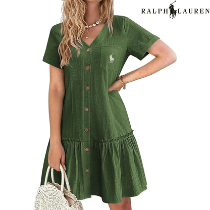 RL – Robe d’Été à Bretelles avec Coupe Cintrée