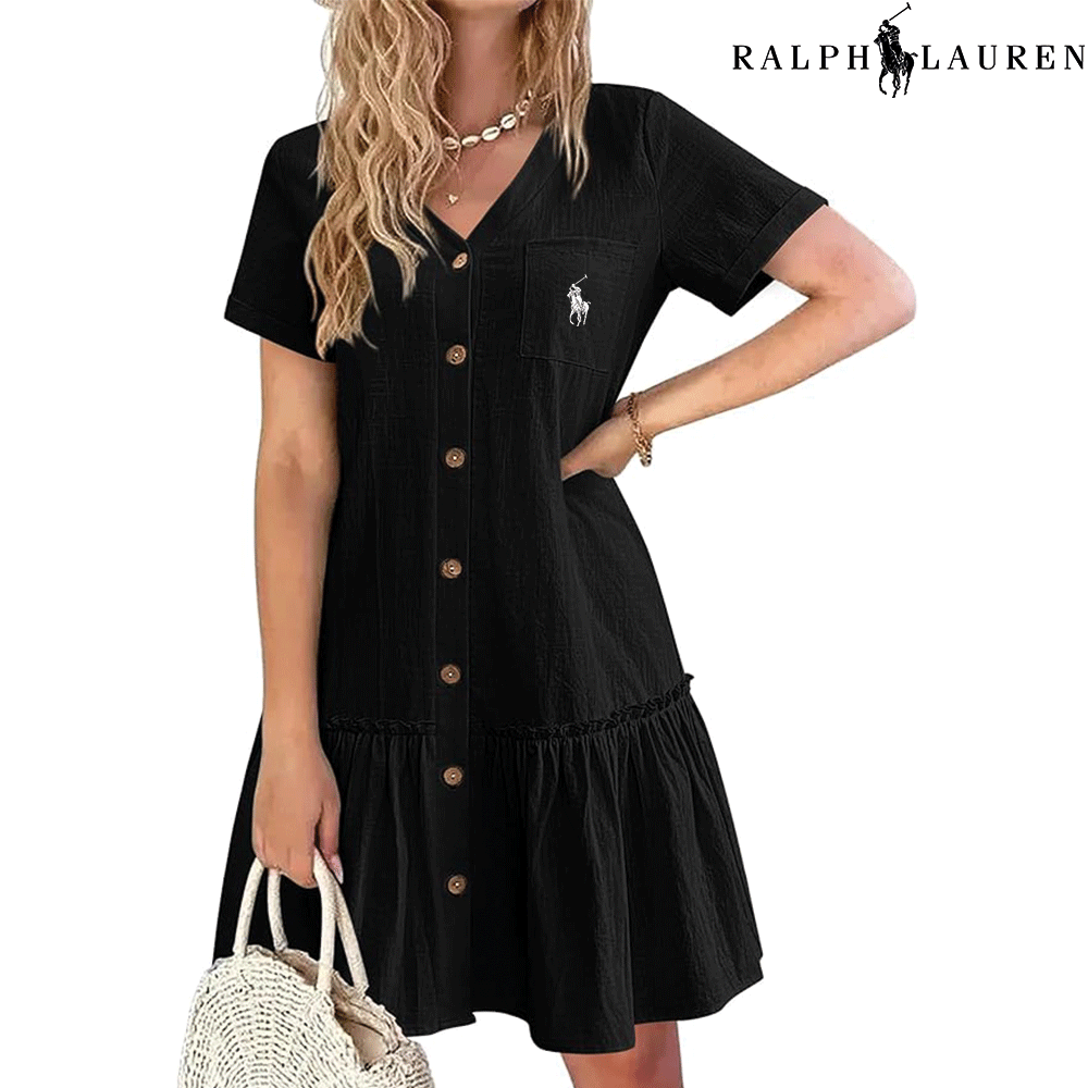 RL – Robe d’Été à Bretelles avec Coupe Cintrée