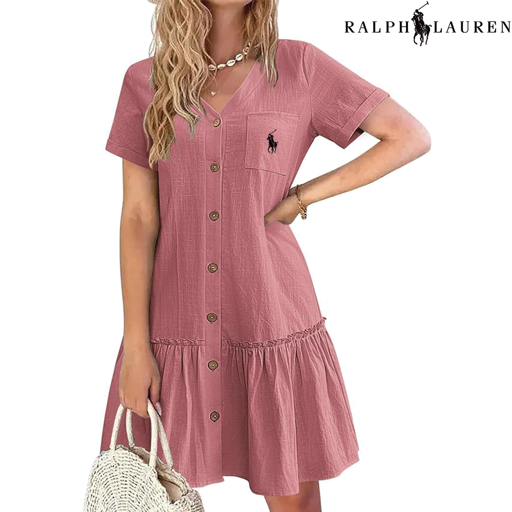 RL – Robe d’Été à Bretelles avec Coupe Cintrée